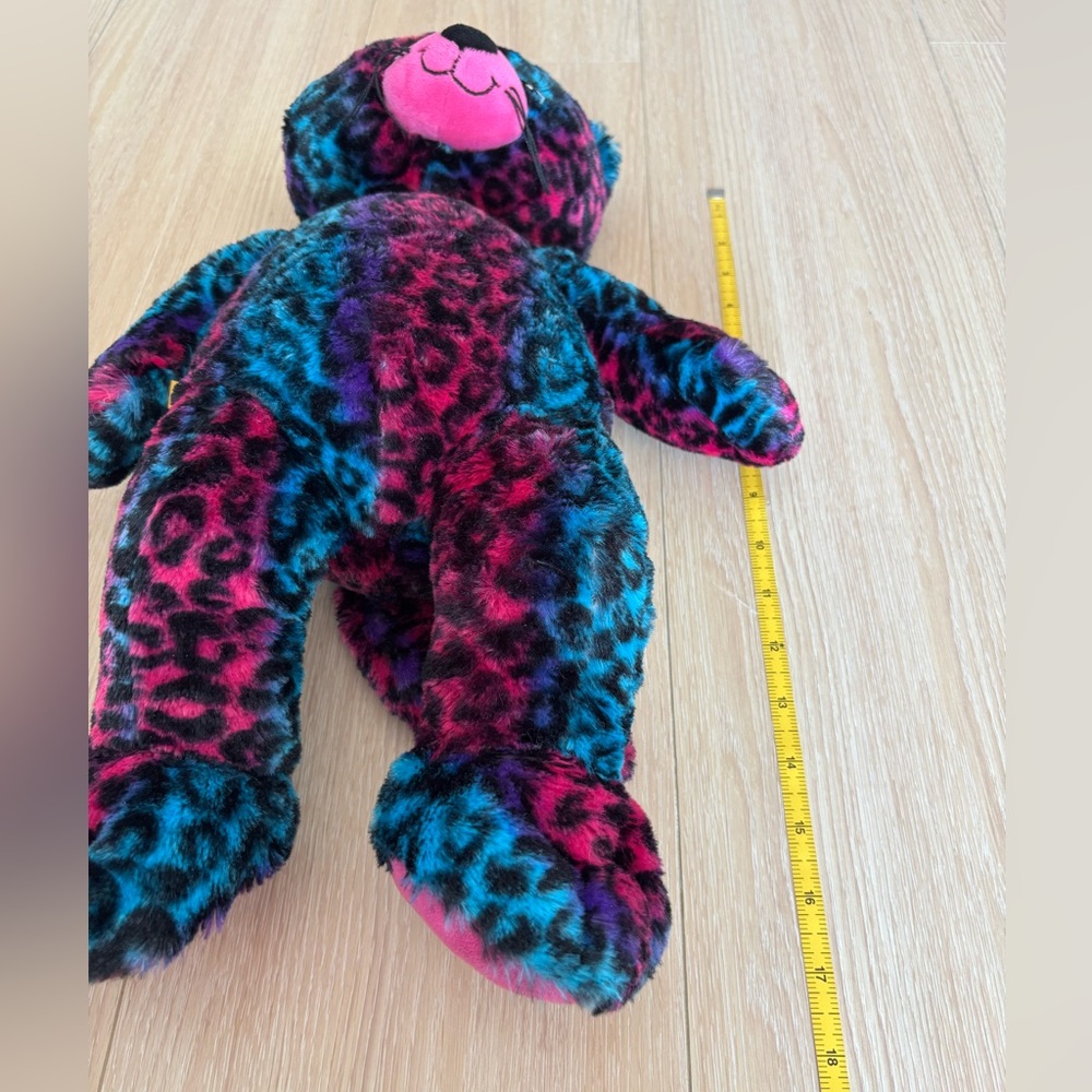 Build-A-Bear Colourful Plush Leopard Stuffed Animal, Pink/Blue/Black, 18” Length - Picture 6 of 7